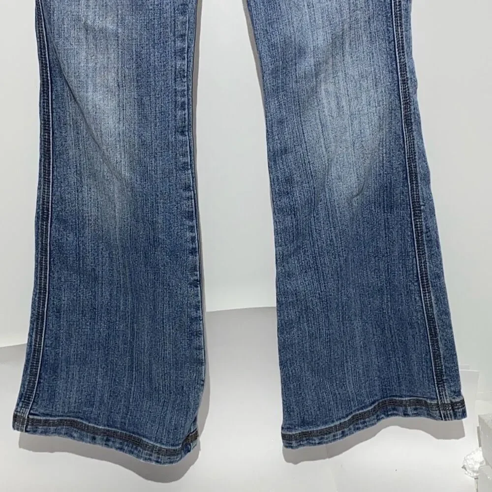 JouJou Womens Bootcut Jeans Medium Wash‎ Embroidered Heart Button Y2K Blue Denim